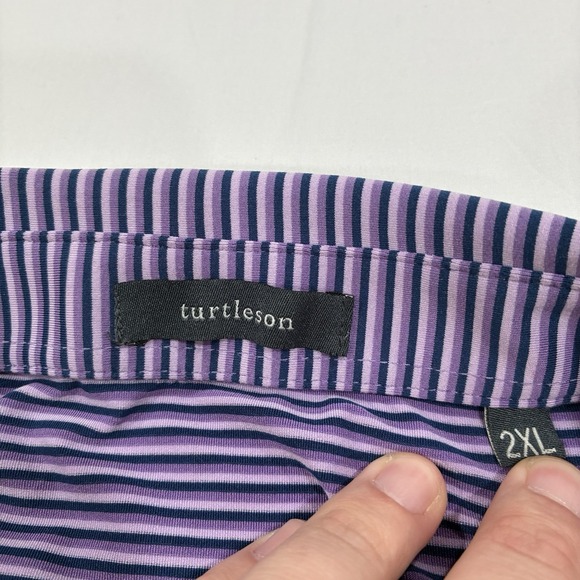 Turtleson Polo Shirt Mens XXL 2XL Purple Striped Golf Logo Performance Stretch - Picture 6 of 9
